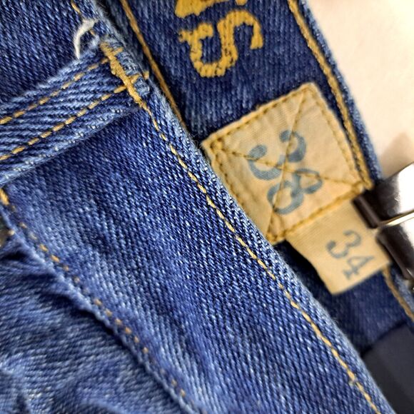 Iron Jeans Vintage USA Dark Denim Straight Leg 38x32 Pockets Zip Logo Button - Picture 7 of 14